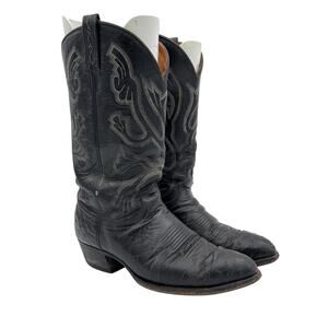 Vintage 80s J. Chisholm Ostrich Leather Cowboy Boots Men 10 D Western Distressed